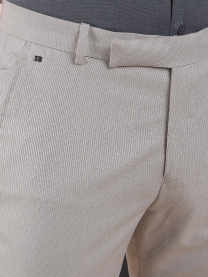 Men's Beige Regular Fit Self Design Formal Trouser