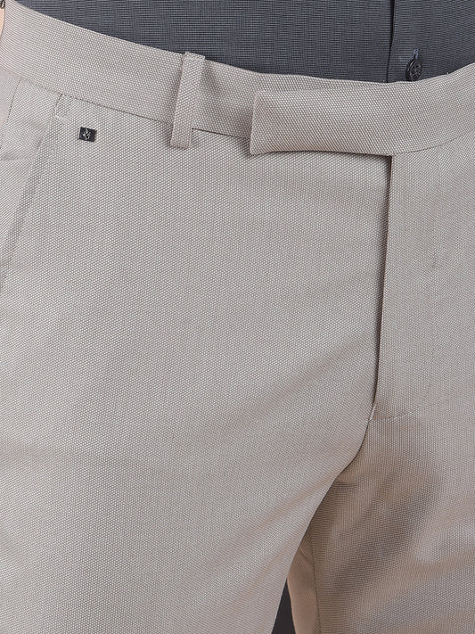 Men's Beige Regular Fit Self Design Formal Trouser