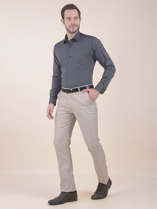 Men's Beige Regular Fit Self Design Formal Trouser