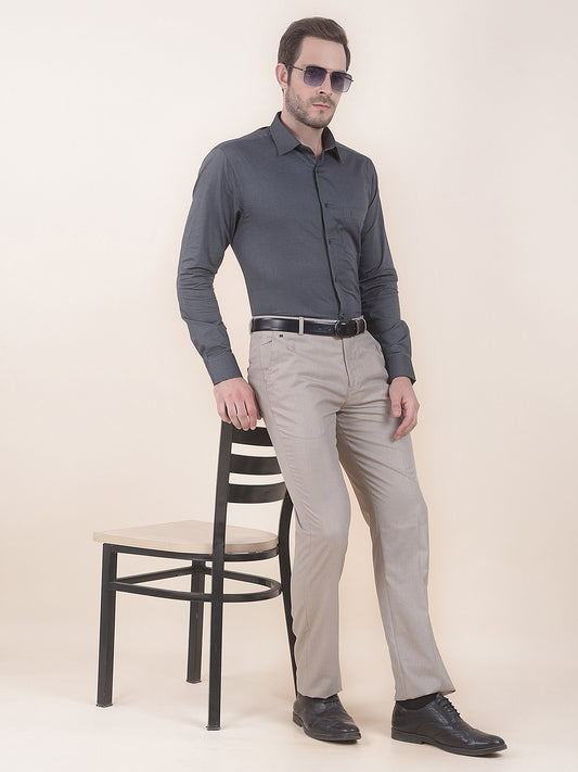  Beige Regular Fit Self Design Formal Trouser