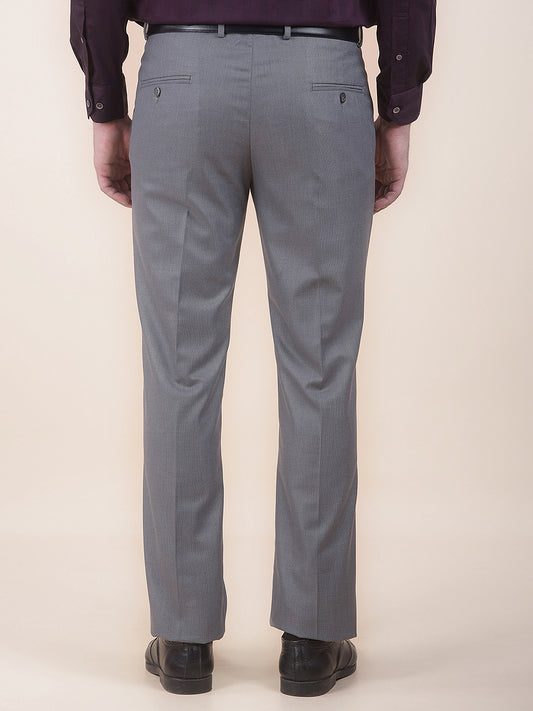 Men's Grey Regular Fit Self Design Formal Trouser