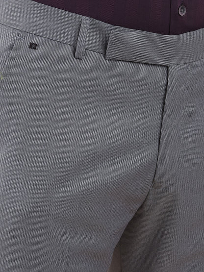 Men's Grey Regular Fit Self Design Formal Trouser