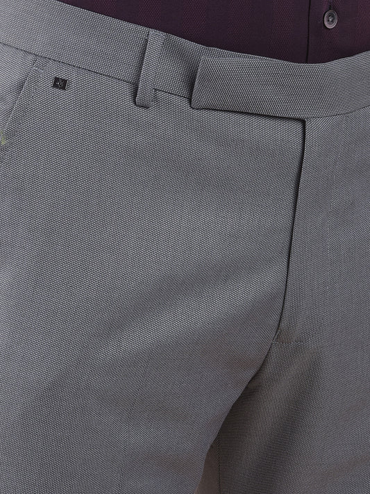 Men's Grey Regular Fit Self Design Formal Trouser