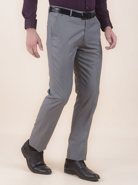 Men's Grey Regular Fit Self Design Formal Trouser