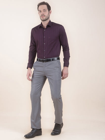 Men's Grey Regular Fit Self Design Formal Trouser