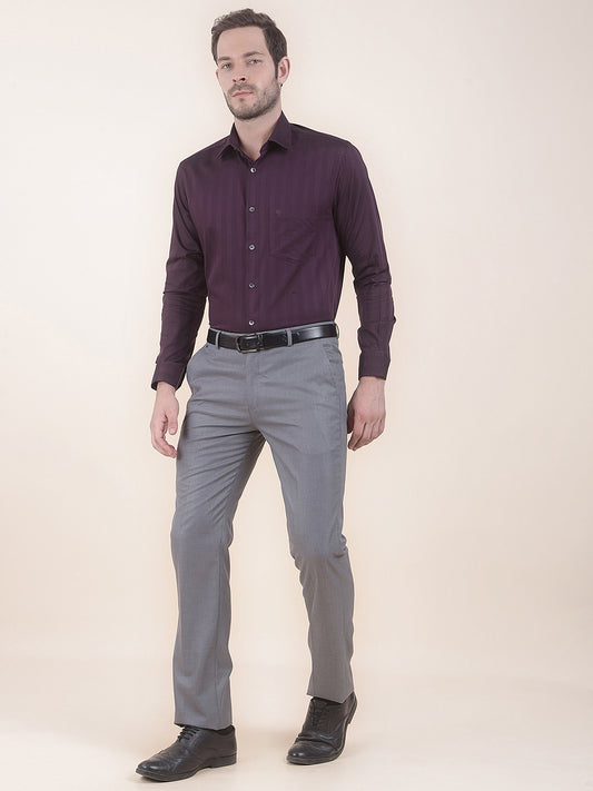 Men's Grey Regular Fit Self Design Formal Trouser