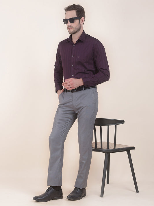  Grey Regular Fit Self Design Formal Trouser