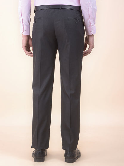 Men's Black Regular Fit Self Design Formal Trouser