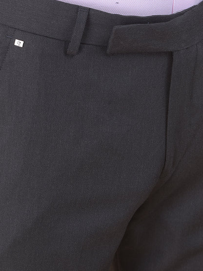 Men's Black Regular Fit Self Design Formal Trouser