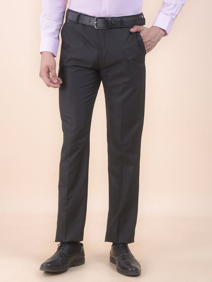 Men's Black Regular Fit Self Design Formal Trouser