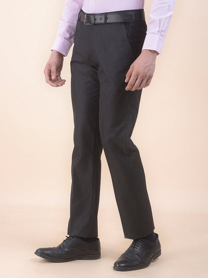 Men's Black Regular Fit Self Design Formal Trouser