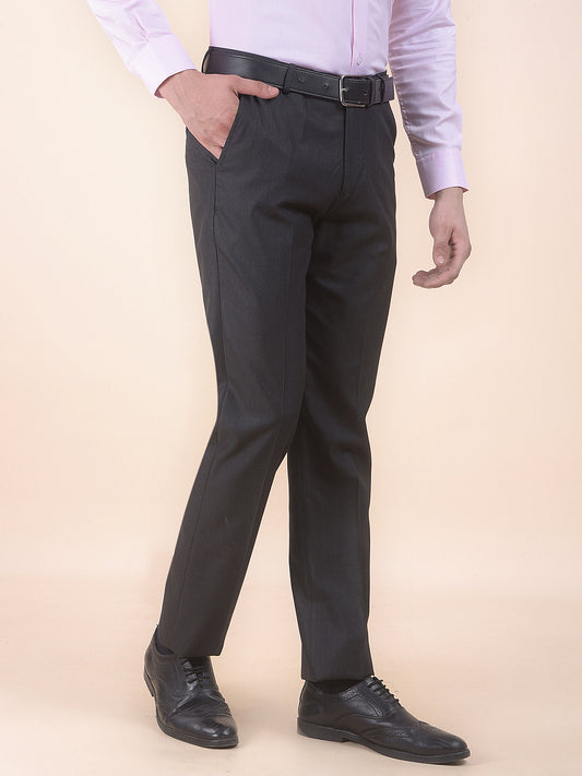 Men's Black Regular Fit Self Design Formal Trouser