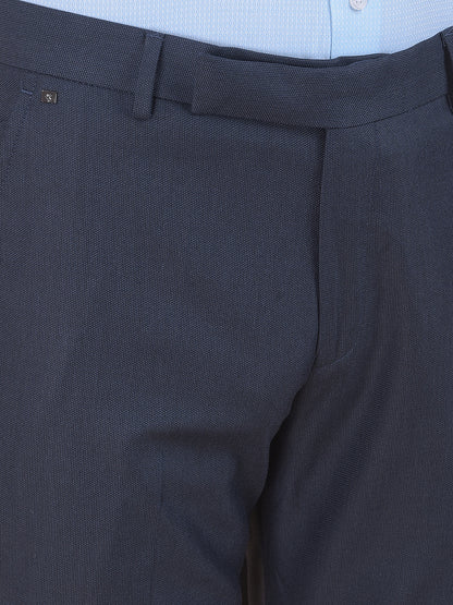 Men's Navy Regular Fit Self Design Formal Trouser