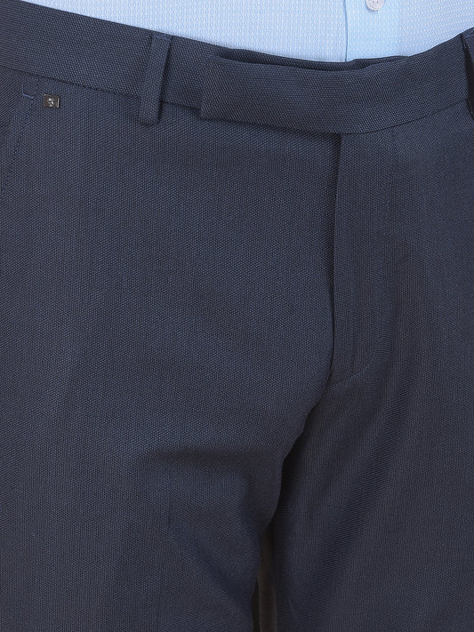 Men's Navy Regular Fit Self Design Formal Trouser