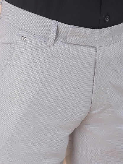 Men's Light Grey Regular Fit Self Design Formal Trouser
