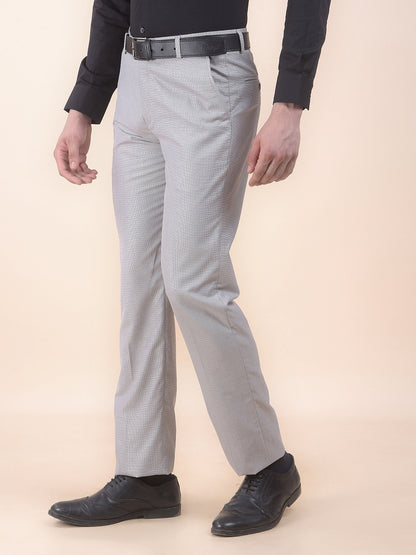 Men's Light Grey Regular Fit Self Design Formal Trouser