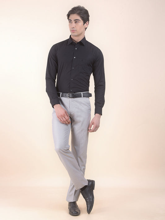 Men's Light Grey Regular Fit Self Design Formal Trouser