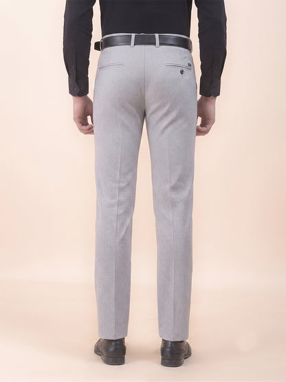Men's Light Grey Regular Fit Self Design Formal Trouser
