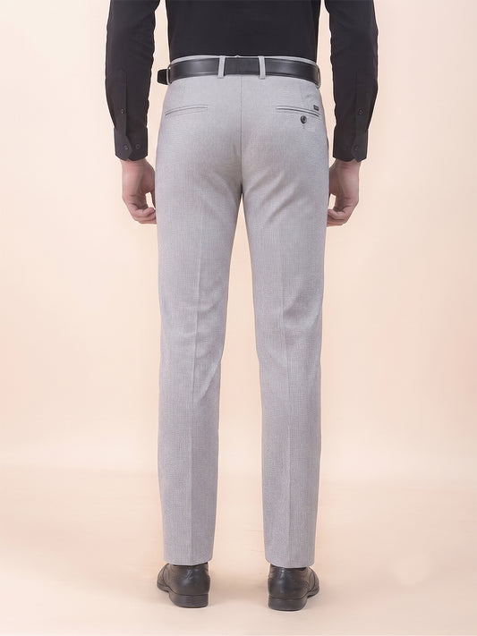 Men's Light Grey Regular Fit Self Design Formal Trouser