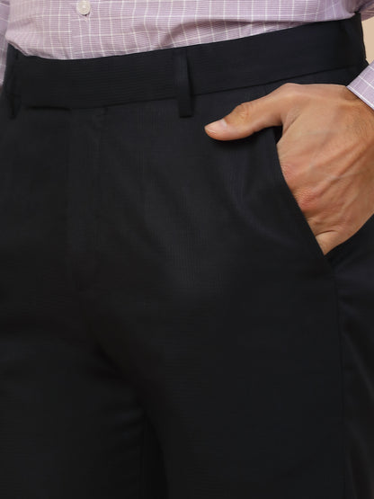 Formal Trouser for Men | Breathable & Soft with Color Fastness Regular Fit Polycotton Fabric Self Design Pattern Hook & Bar Closure