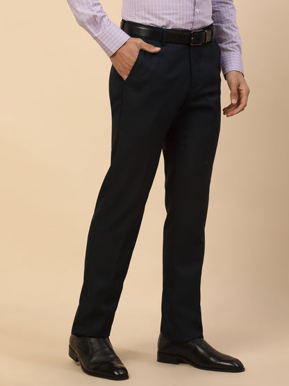 Formal Trouser for Men | Breathable & Soft with Color Fastness Regular Fit Polycotton Fabric Self Design Pattern Hook & Bar Closure