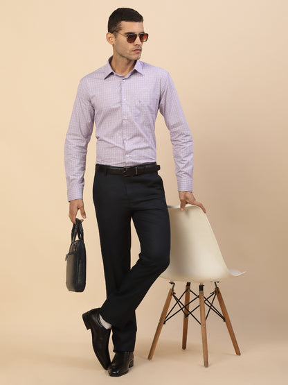 Formal Trouser for Men | Breathable & Soft with Color Fastness Regular Fit Polycotton Fabric Self Design Pattern Hook & Bar Closure
