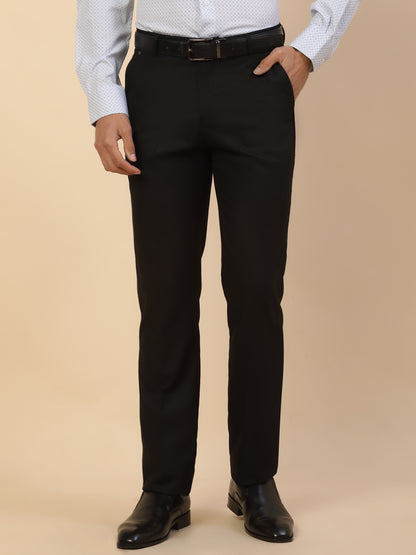 Formal Trouser for Men | Breathable & Soft with Color Fastness Regular Fit Polycotton Fabric Self Design Pattern Hook & Bar Closure