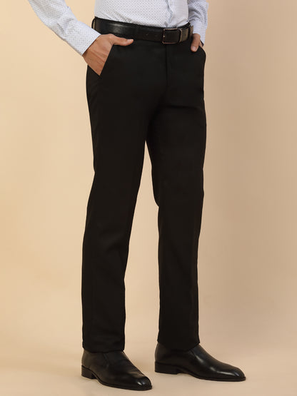 Formal Trouser for Men | Breathable & Soft with Color Fastness Regular Fit Polycotton Fabric Self Design Pattern Hook & Bar Closure