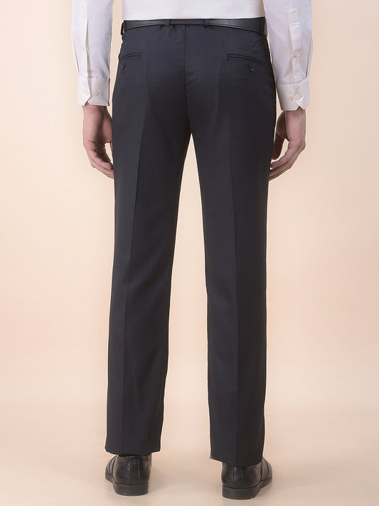 Men's Black Regular Fit Self Design Formal Trouser