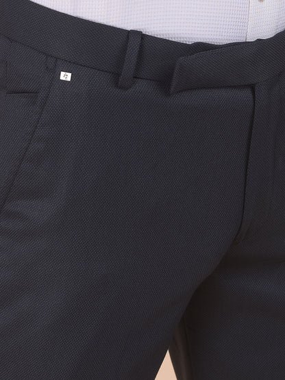 Men's Black Regular Fit Self Design Formal Trouser