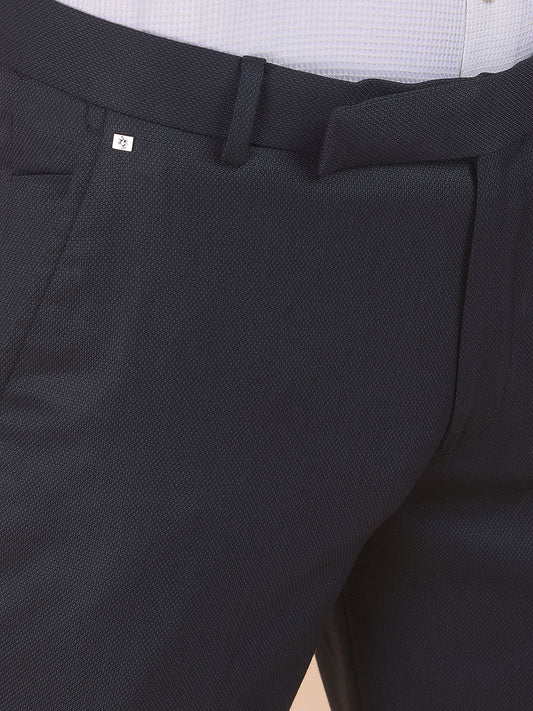 Men's Black Regular Fit Self Design Formal Trouser