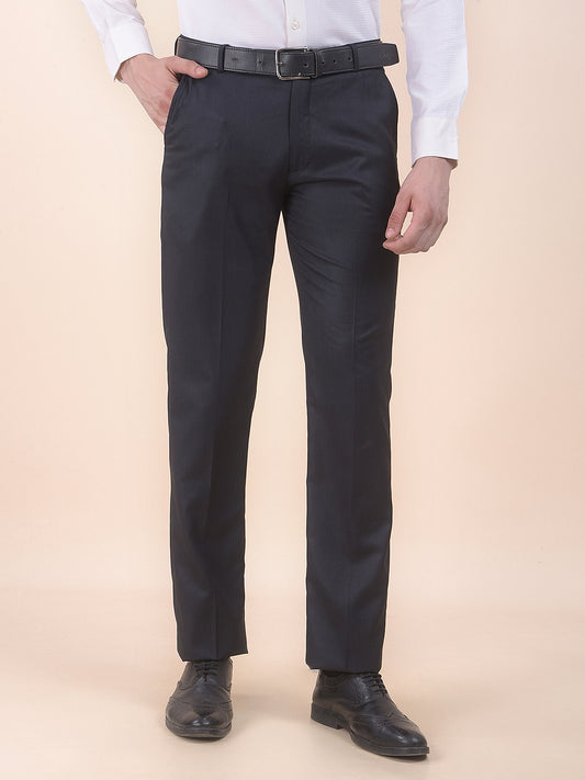 Men's Black Regular Fit Self Design Formal Trouser