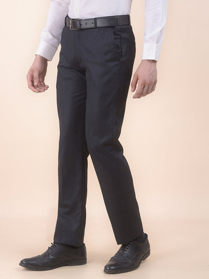 Men's Black Regular Fit Self Design Formal Trouser