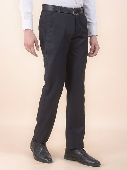 Men's Black Regular Fit Self Design Formal Trouser