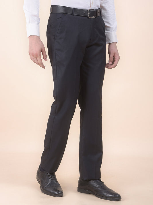 Men's Black Regular Fit Self Design Formal Trouser