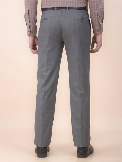 Men's Grey Regular Fit Self Design Formal Trouser