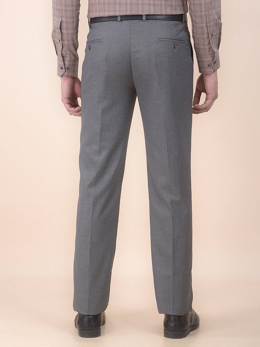 Men's Grey Regular Fit Self Design Formal Trouser