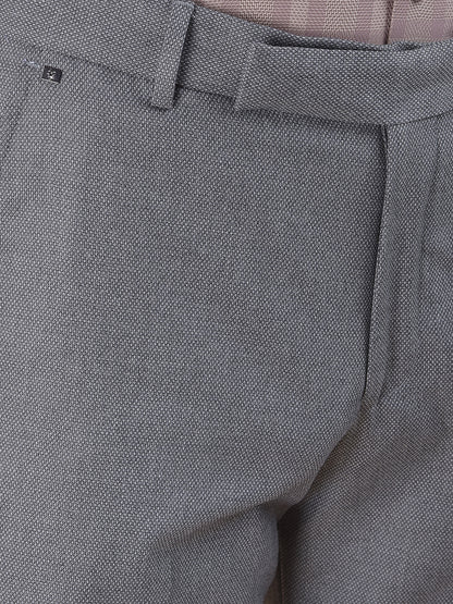 Men's Grey Regular Fit Self Design Formal Trouser