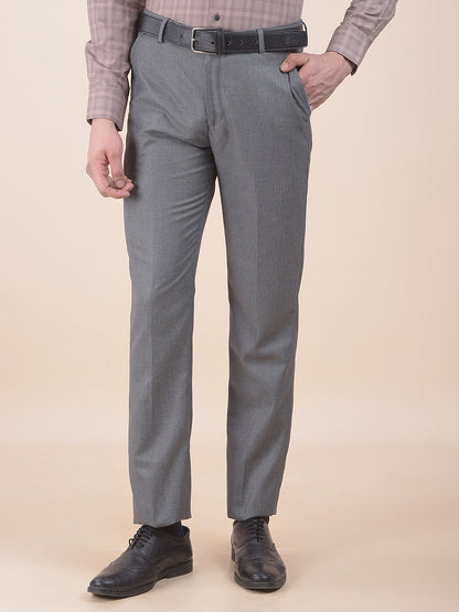 Men's Grey Regular Fit Self Design Formal Trouser
