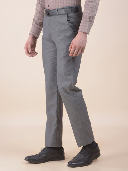 Men's Grey Regular Fit Self Design Formal Trouser