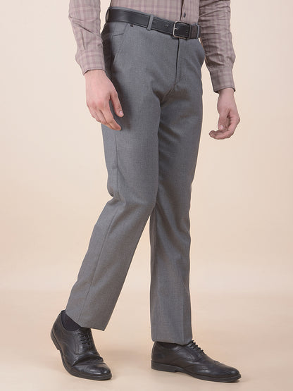 Men's Grey Regular Fit Self Design Formal Trouser