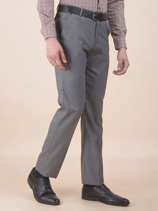 Men's Grey Regular Fit Self Design Formal Trouser
