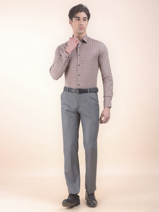 Men's Grey Regular Fit Self Design Formal Trouser