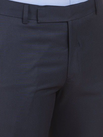 Men's Navy Regular Fit Self Design Formal Trouser