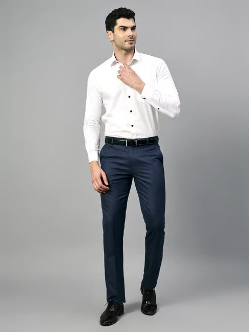 Formal Trouser for Men | Breathable & Soft with Color Fastness Regular Fit Poly Viscose Fabric Self Design Pattern Hook & Eye Closure