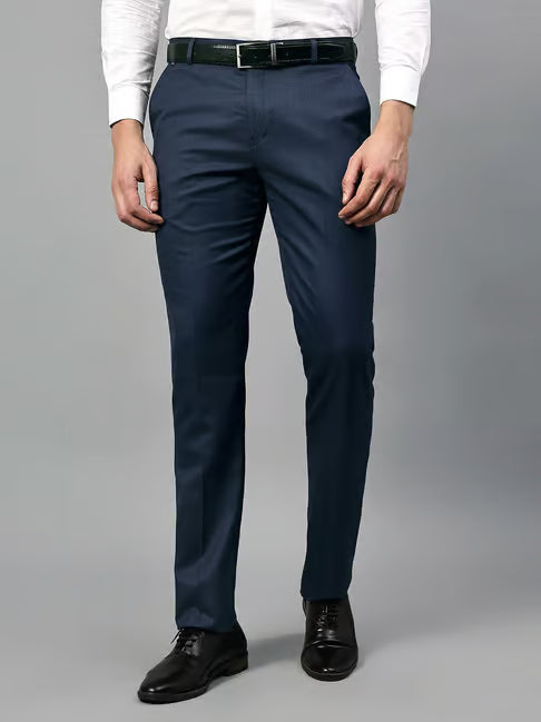 Formal Trouser for Men | Breathable & Soft with Color Fastness Regular Fit Poly Viscose Fabric Self Design Pattern Hook & Eye Closure