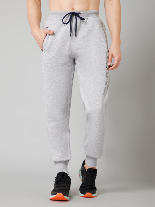 Men Grey Melange Solid Full Length Regular Fit Active Wear Track Pant