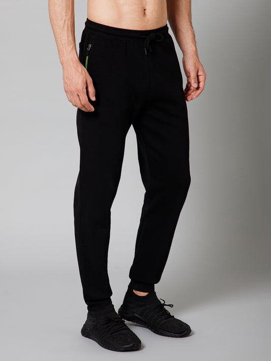 Men Black Solid Full Length Regular Fit  Winter Wear Track Pant For Men