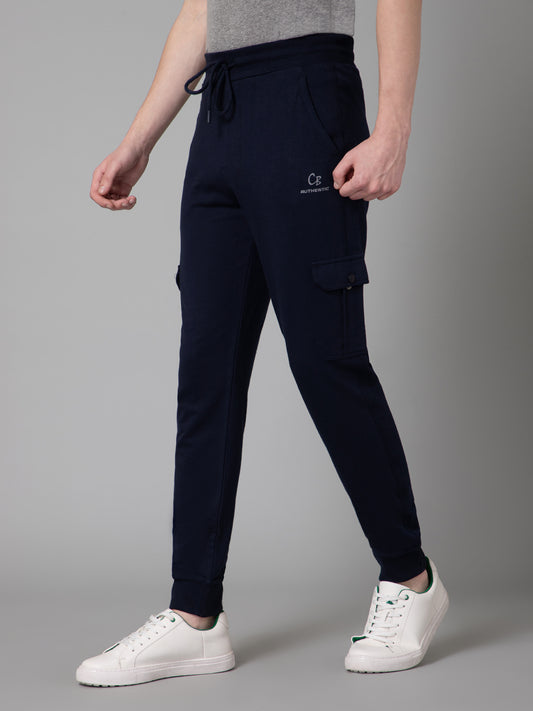 Men Navy Blue Winter Solid Track Pant