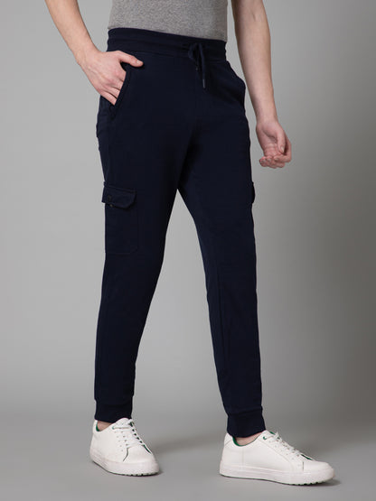 Men Navy Blue Winter Solid Track Pant